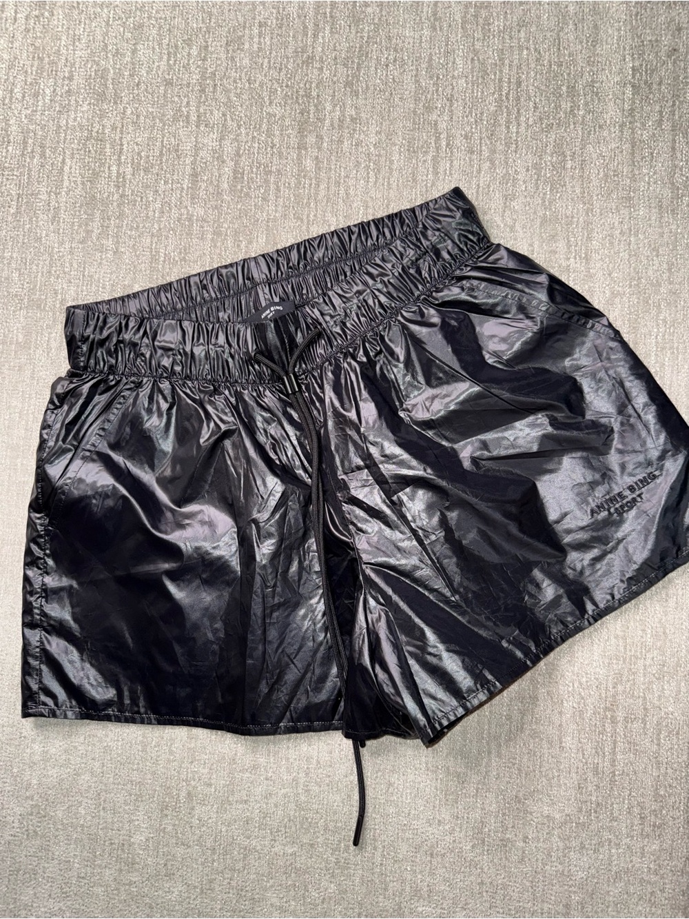 🖤 Anine Bing Sport Shiny Black Running Shorts